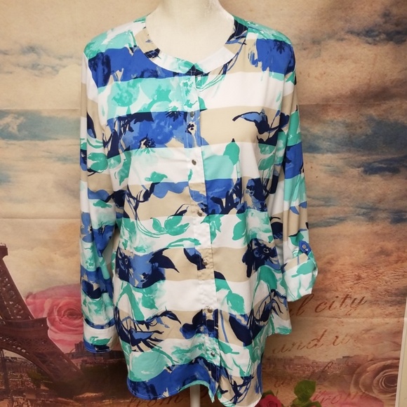 ⭐️ Liz Claiborne floral striped blouse - Picture 2 of 7